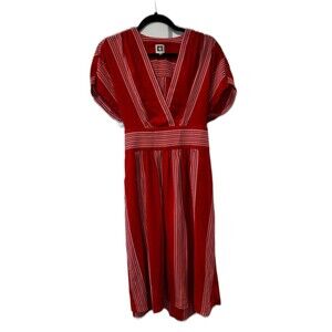 Anne Klein Vintage 80's Red & White Striped Dress Size 10 Knee Length Tie Waist